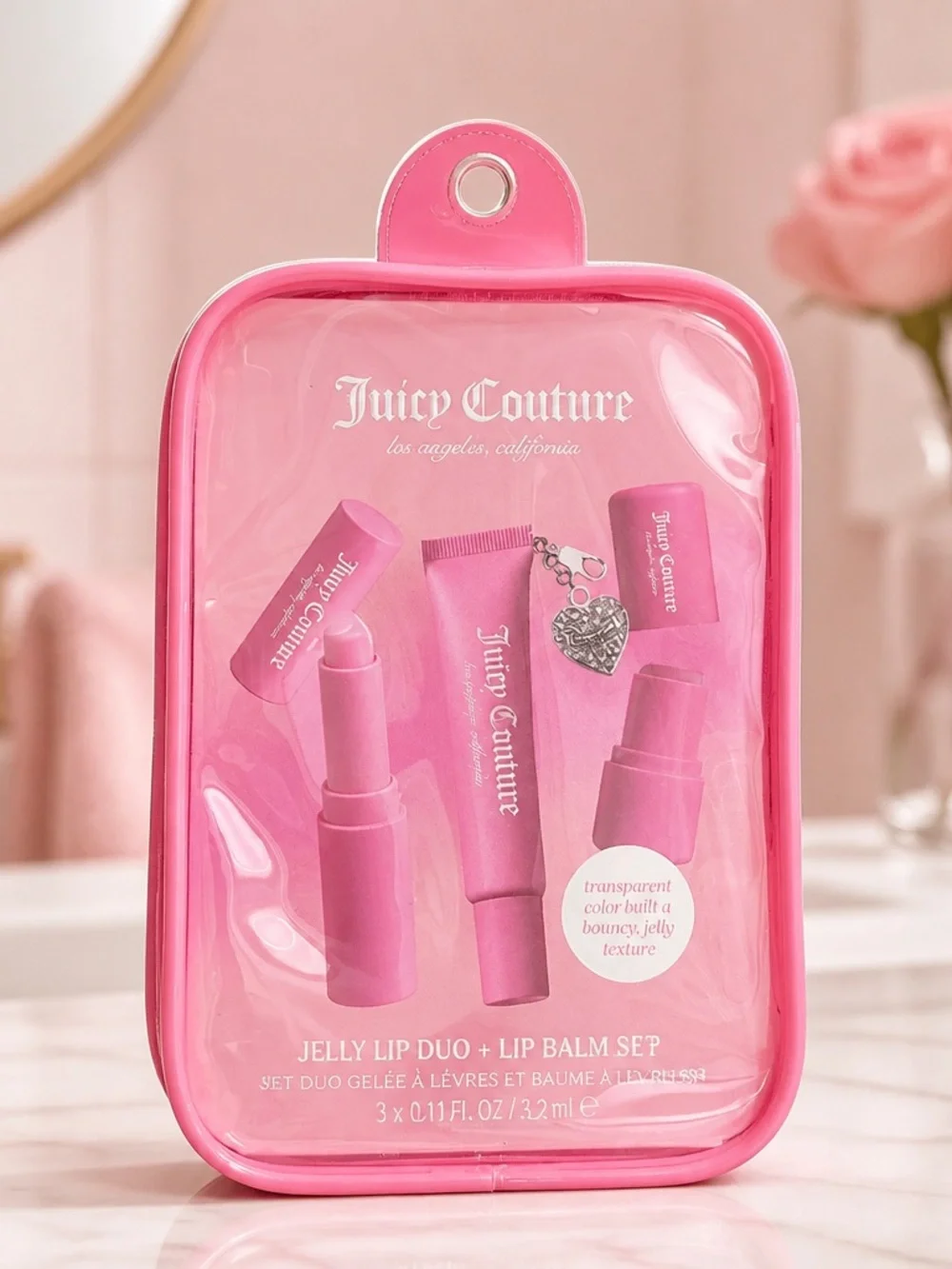 Juicy Couture Pink Beauty Gift Set with Heart Charm & Cosmetic Case NWT